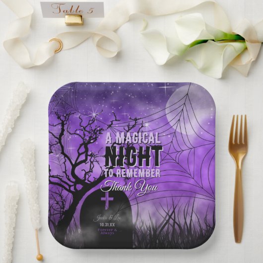 Assiettes En Carton Pleine lune de cimetière Starry Purple Goth (Mariage)