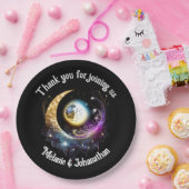 Assiettes En Carton Pleine lune étoile ciel céleste magenta (Fête)