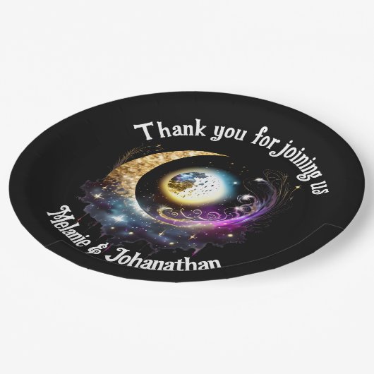 Assiettes En Carton Pleine lune étoile ciel céleste magenta (Angle)