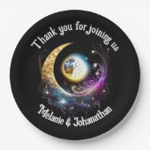 Assiettes En Carton Pleine lune étoile ciel céleste magenta (Devant)