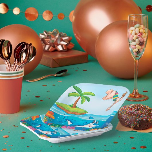 Assiettes En Carton Plongée Dans L'Océan Aimable Requin Coral Reef