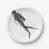 Assiettes En Carton Plongeur de scuba en silhouette noire (Devant)