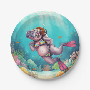 Assiettes En Carton Plongeur scaphandrier hippopotame sous l'eau