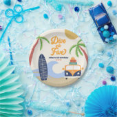 Assiettes En Carton Plongez dans cinq Surfs Board Bleu 5e anniversaire (Fête)