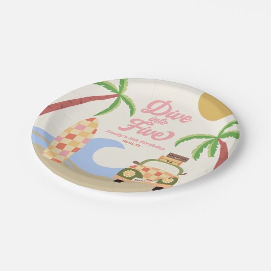 Assiettes En Carton Plongez dans cinq Surfs Pink 5e anniversaire fête (Angle)