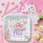 Assiettes En Carton Plongez En Cinq ! Fille Sirène rose 5e anniversair (Fête)