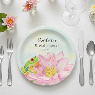 Assiettes En Carton Pluie de Mariée Nénuphar Rose et Grenouille Arbori
