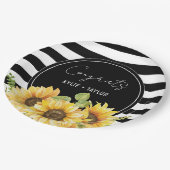Assiettes En Carton Pluie de Tournesols et Rayures Noires et Blanches (Angle)
