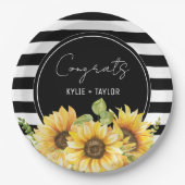 Assiettes En Carton Pluie de Tournesols et Rayures Noires et Blanches (Devant)