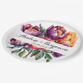 Assiettes En Carton Plum et orange Aquarelle Peony Bouquet Mariage (Angle)