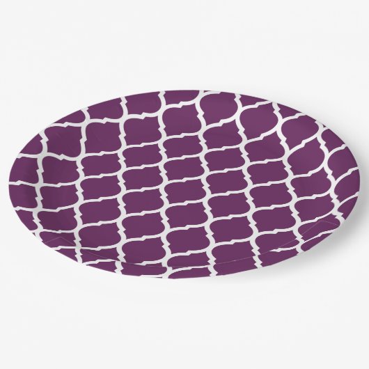 Assiettes En Carton Plum pourpre et blanc Quatrefoil marocain (Angle)
