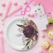 Assiettes En Carton Plum violet chic et Mariage floral or (Fête)