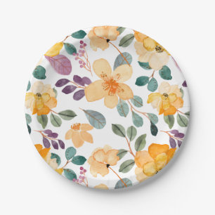 Assiettes En Carton Plum violet jaune doré Floral