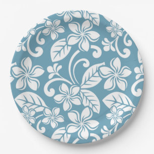 ASSIETTES EN CARTON PLUMÉRIE DE L'ÎLE (BLEU D'ESCLAT)