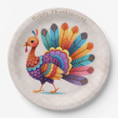 Assiettes En Carton Plumes brillantes Thanksgiving Turquie Plaque en p (Devant)
