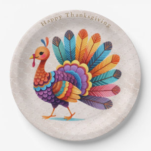 Assiettes En Carton Plumes brillantes Thanksgiving Turquie Plaque en p