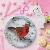 Assiettes En Carton Plumes cardinales rouges et plumage (Fête)