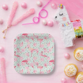 Assiettes En Carton Plumes de Flamant rose sur Pois (Fête)