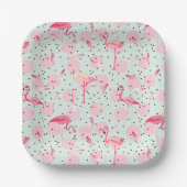 Assiettes En Carton Plumes de Flamant rose sur Pois (Recto)
