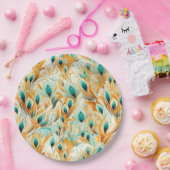 Assiettes En Carton Plumes de Peacock Turquoise Tropical (Fête)