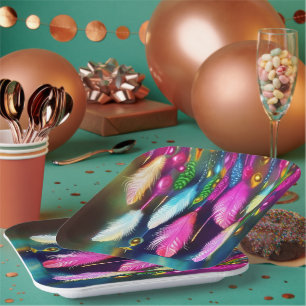 Assiettes En Carton Plumes et perles