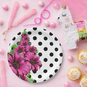 Assiettes En Carton Plutôt Rose Fleurs Polka Dot