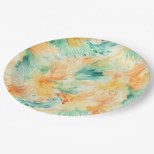Assiettes En Carton Plutôt Tropical Turquoise Orange Cream (Angle)