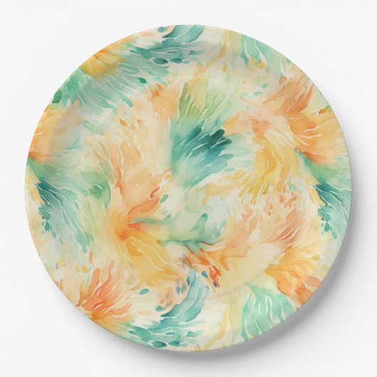 Assiettes En Carton Plutôt Tropical Turquoise Orange Cream (Devant)