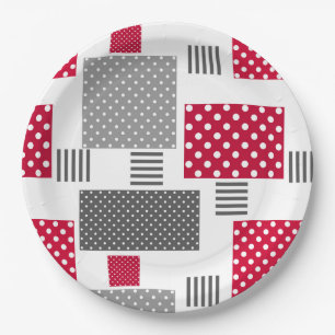 Assiettes En Carton Pneuka rouge gris patchwork sur arrière - plan bla