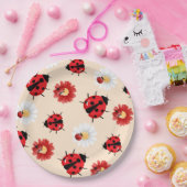 Assiettes En Carton Pneuka rouge mignon point Ladybug fleur été Fille (Fête)
