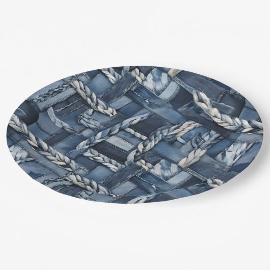 Assiettes En Carton Poche Et Tresses En Denim Distressé Sombre (Angle)