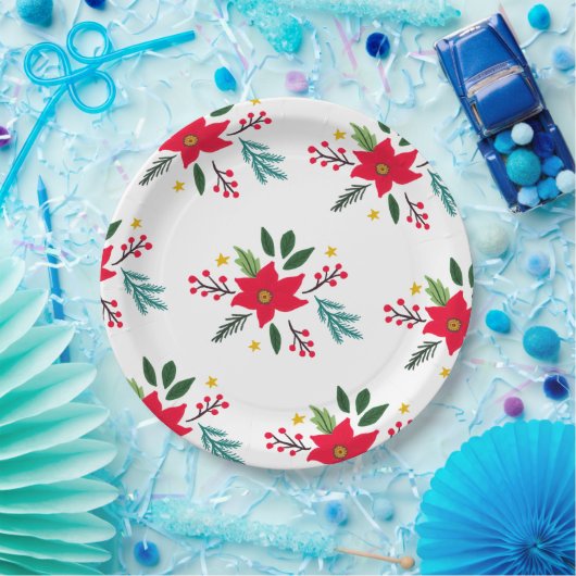 Assiettes En Carton Poinsettia Botanics Foliing Noël de vacances (Fête)