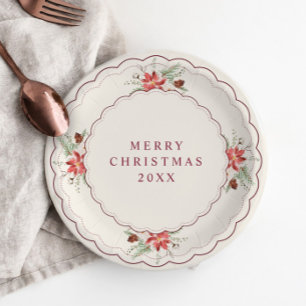 Assiettes En Carton Poinsettia Botanique de Noël Vintage pour Dessert