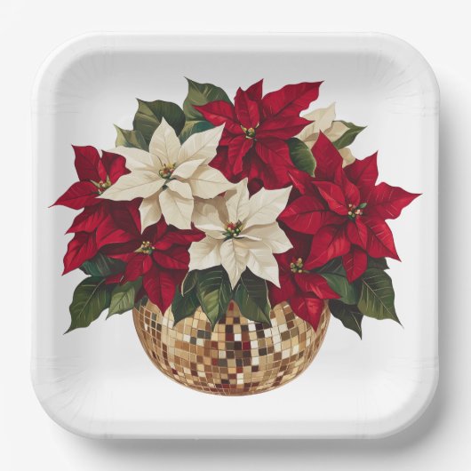 Assiettes En Carton Poinsettia et Disco Ball Plaque en papier (Recto)