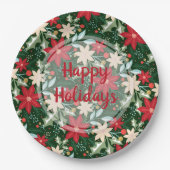 Assiettes En Carton Poinsettia Floral Noël Vert (Devant)