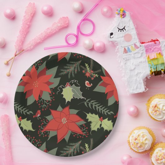 Assiettes En Carton Poinsettia Holly Noël (Fête)