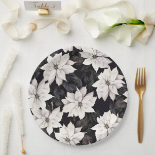 Assiettes En Carton poinsettia noir et blanc chic