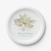 Assiettes En Carton Poinsettia Pastel Elégant Noël rose Sage (Devant)