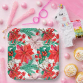 Assiettes En Carton Poinsettia, Pine Boughs et Red Berries (Fête)