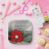 Assiettes En Carton Poinsettia rouge et perles sur le mariage d'hiver  (Fête)