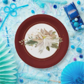Assiettes En Carton Poinsettias Blanches et Feuilles de Parties scinti (Fête)