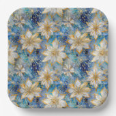 Assiettes En Carton Poinsettias de Noël Blanc Bleu (Recto)