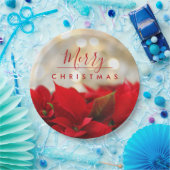 Assiettes En Carton Poinsettias rouges avec Golden Bokeh Joyeux Noël (Fête)