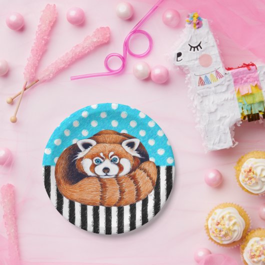 Assiettes En Carton Point de polka bleu d'ours panda rouge (Fête)