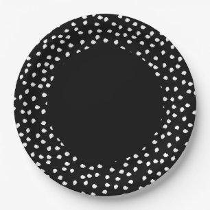 Assiettes En Carton Pointe Polka Abstraite minimaliste moderne noir et