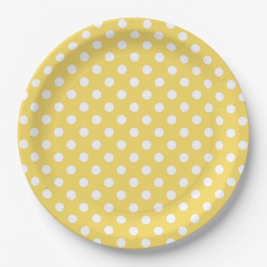Assiettes En Carton Pointe Polka jaune et blanc (Devant)