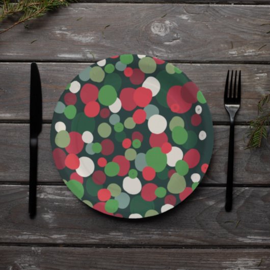 Assiettes En Carton Pointe Polka Rouge Vert de Noël