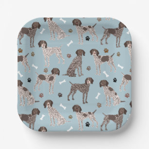 Assiettes En Carton Pointeur à cheveux court allemand os de chien et E