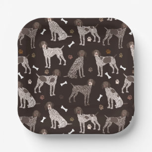 Assiettes En Carton Pointeur à cheveux court allemand os de chien et E