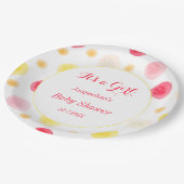 Assiettes En Carton Points Aquarelle Baby shower rose (Angle)